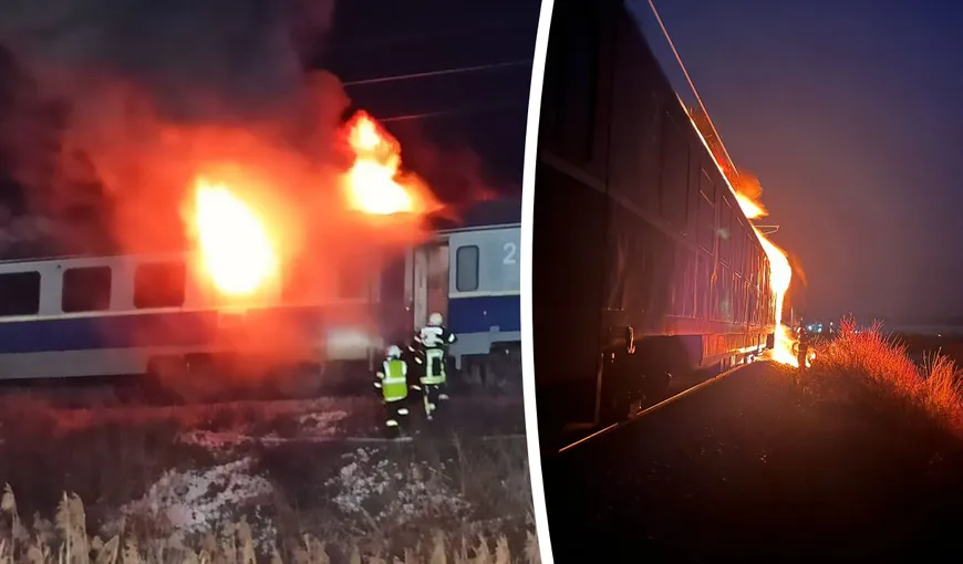 Un tren a luat foc în mers, în județul Bistrița-Năsăud. 20 de călători au fost evacuați