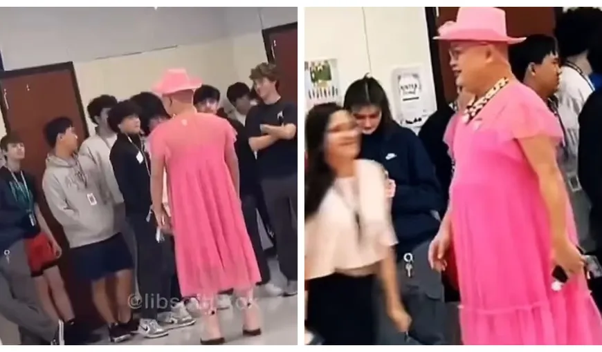 Un profesor de chimie la un liceu, suspendat, după ce a venit în rochie roz la cursuri. Elevii îl susţin: „Plecarea lui ar fi o pierdere”