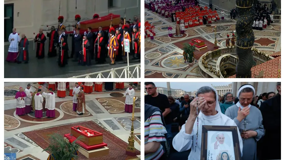 Sicriul cu trupul Papei Francisc a fost depus la Bazilica Sfântul Petru. Credincioșii își pot lua rămas-bun până vineri